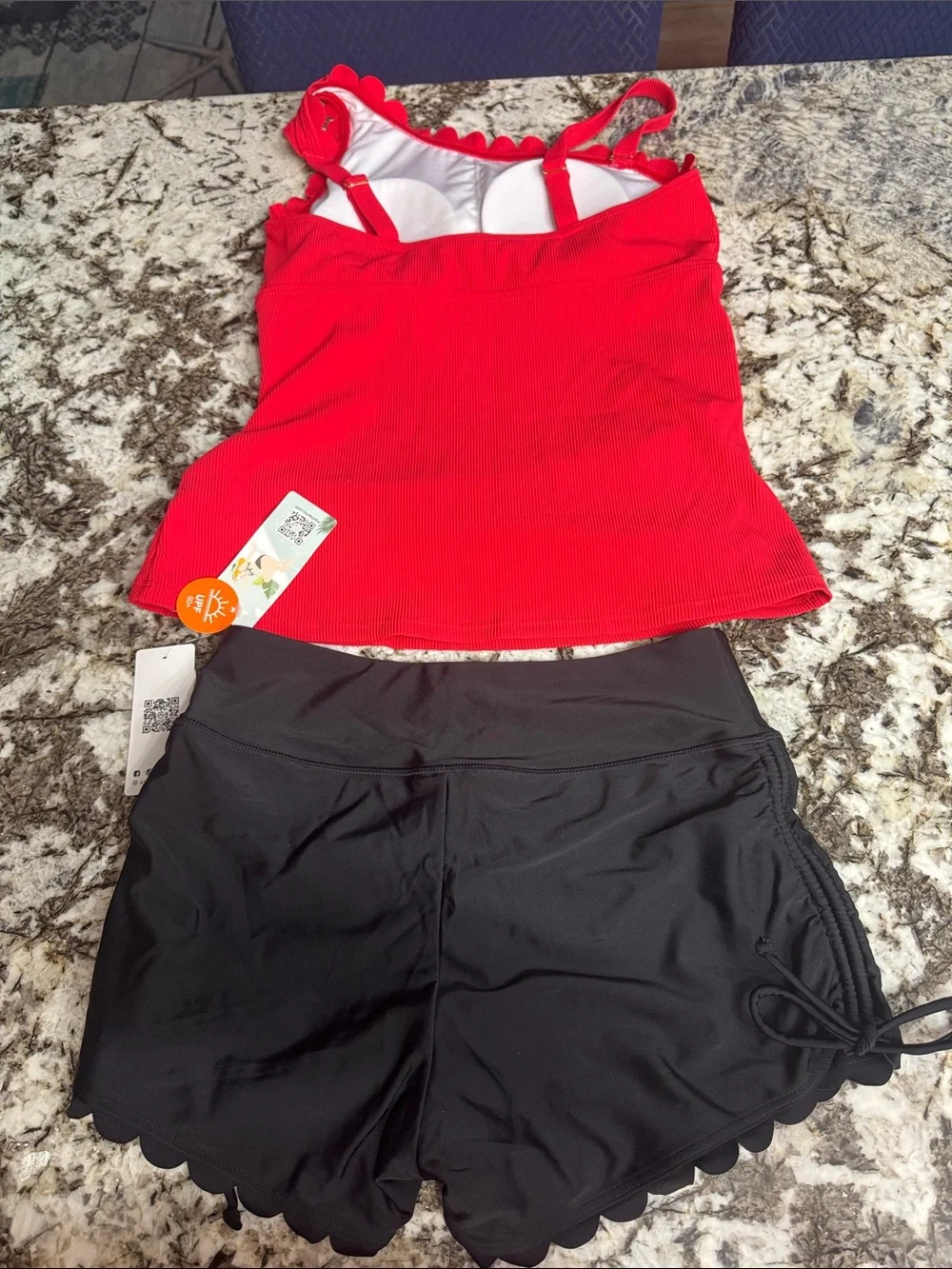 Trac Red Tankini Top with Black Swim Skort Set